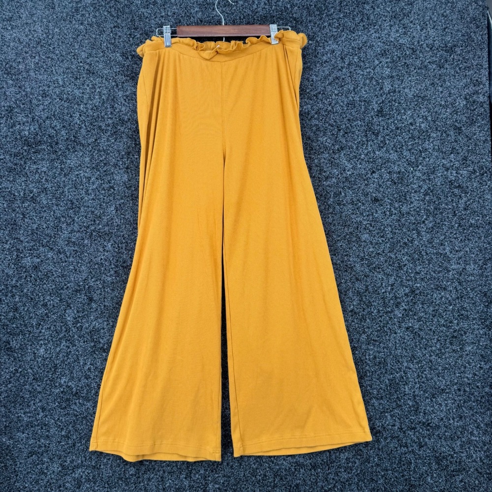 BCBGeneration Mustard Yellow Ribbed Knit Wide Leg Paperbag Waist Pants Large